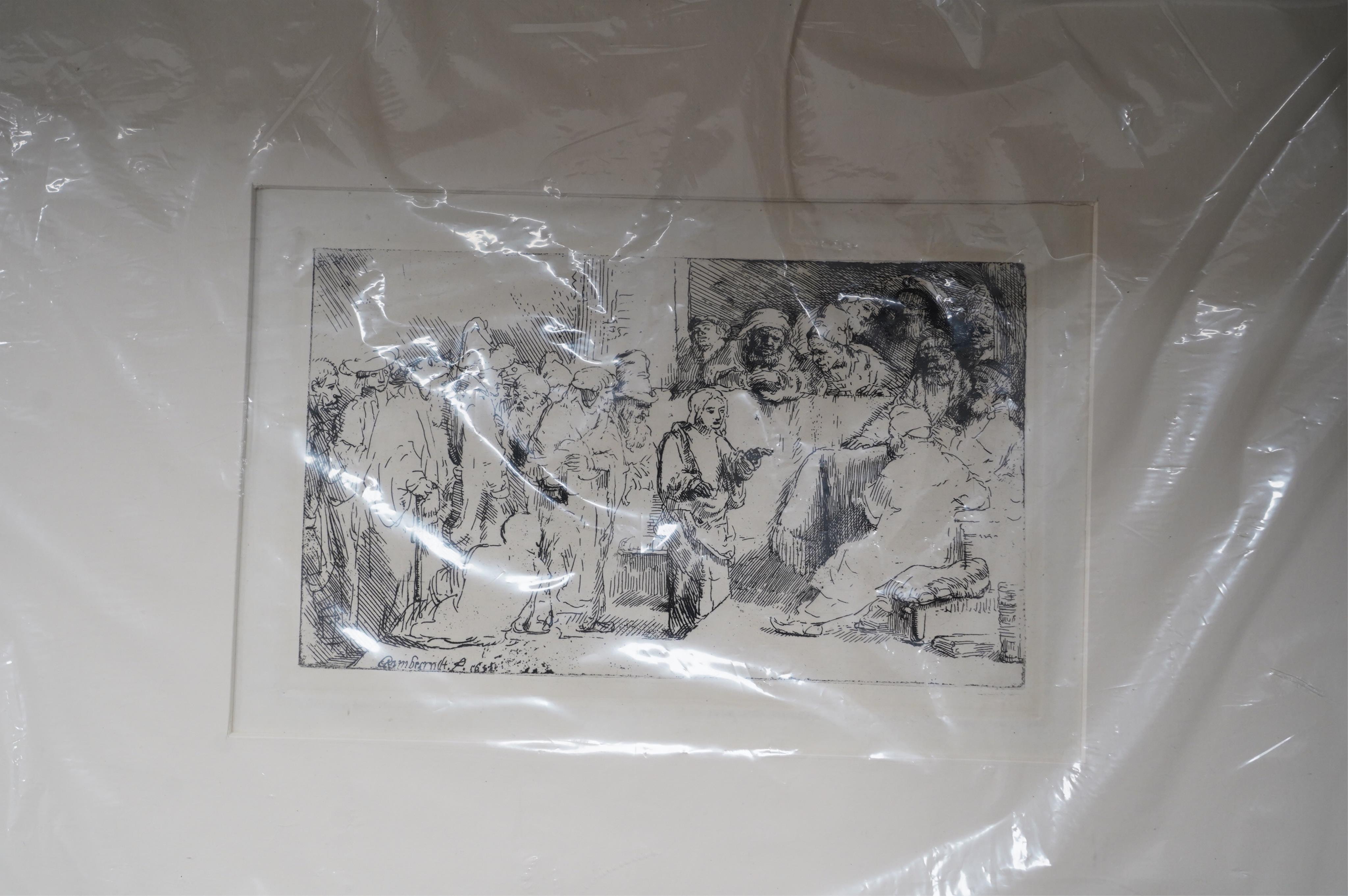 After Rembrandt (Dutch, 1606-1669), forty mounted etchings, including self portraits and Christ disputing with the doctors, signed in plate, 33 x 28cm. Condition - mostly fair